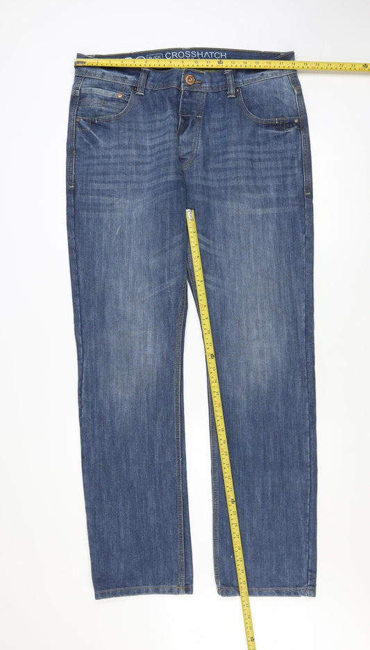 Mens UK Size L Crosshatch Regular Fit Straight Blue Jeans