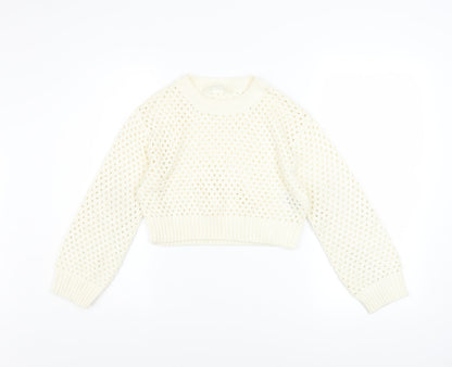 H&M Girls Ivory Knit Pullover Jumper 8-10 Years Acrylic Long Sleeve