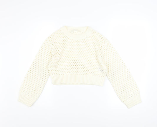 H&M Girls Ivory Knit Pullover Jumper 8-10 Years Acrylic Long Sleeve