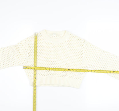 H&M Girls Ivory Knit Pullover Jumper 8-10 Years Acrylic Long Sleeve