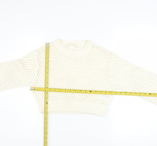 H&M Girls Ivory Knit Pullover Jumper 8-10 Years Acrylic Long Sleeve