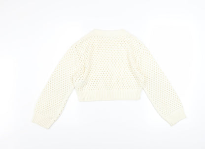 H&M Girls Ivory Knit Pullover Jumper 8-10 Years Acrylic Long Sleeve