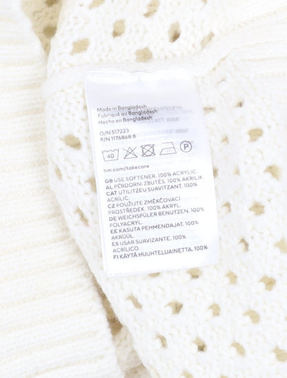 H&M Girls Ivory Knit Pullover Jumper 8-10 Years Acrylic Long Sleeve