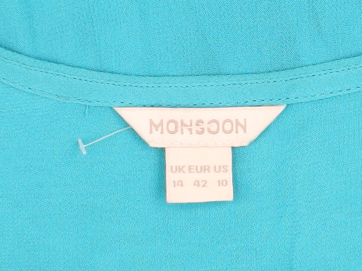 Womens UK Size 14 Monsoon Blue Tunic Blouse