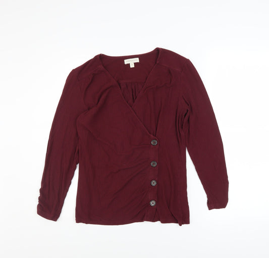 Monsoon Women's Red Wrap Button Long Sleeve Jersey Blouse M