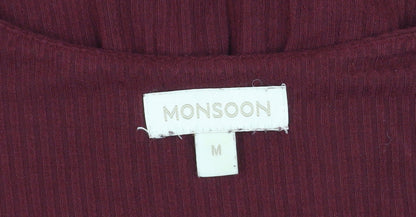 Monsoon Women's Red Wrap Button Long Sleeve Jersey Blouse M