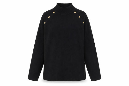 Et Vous Women's Black Size 20 Mock Neck Button Detail Jumper