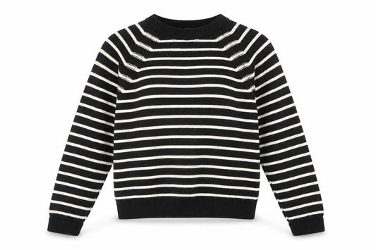 Front view of French Connection Women's Black White Striped Cotton Jumper L