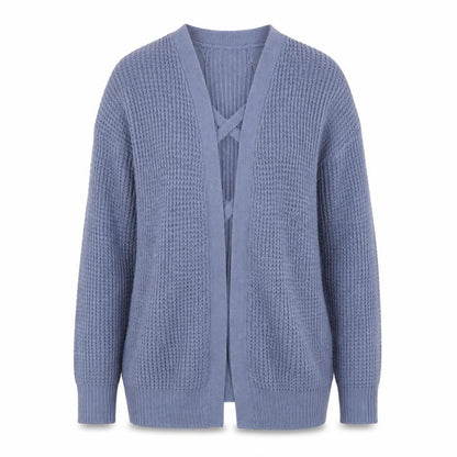 Moral Fiber Women's Blue Waffle Knit Open Cardigan Size M