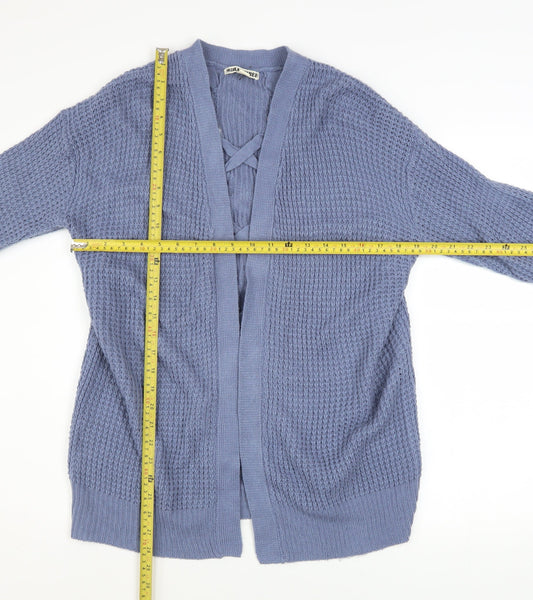 Moral Fiber Women's Blue Waffle Knit Open Cardigan Size M