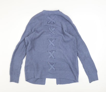 Moral Fiber Women's Blue Waffle Knit Open Cardigan Size M