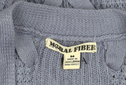 Moral Fiber Women's Blue Waffle Knit Open Cardigan Size M