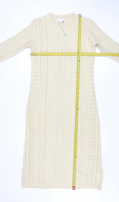 Apricot Womens Beige Cable Knit Jumper Dress UK 8 Long Sleeve
