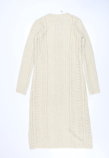Apricot Womens Beige Cable Knit Jumper Dress UK 8 Long Sleeve