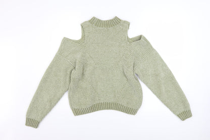 H&M Divided Women’s Green Cold Shoulder High Neck Knit Jumper XS