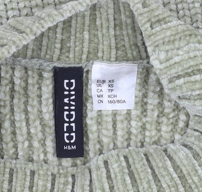 H&M Divided Women’s Green Cold Shoulder High Neck Knit Jumper XS
