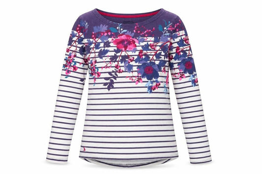 Joules Women’s Blue Floral Stripe Long Sleeve Cotton T-Shirt UK 8