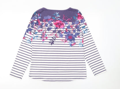 Joules Women’s Blue Floral Stripe Long Sleeve Cotton T-Shirt UK 8