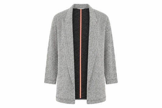 Front view of Miss Selfridge Women’s Grey Textured Mid-Length Open Blazer, size UK 8