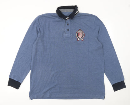 Avenue Men's Blue Long Sleeve Polo Shirt Size L Cotton Blend