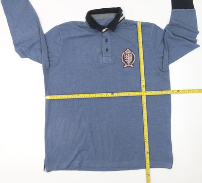 Avenue Men's Blue Long Sleeve Polo Shirt Size L Cotton Blend