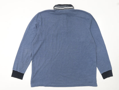 Avenue Men's Blue Long Sleeve Polo Shirt Size L Cotton Blend