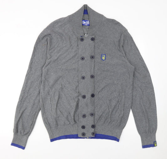 Mens UK Size L Gio Goi Grey Cardigan Jumper