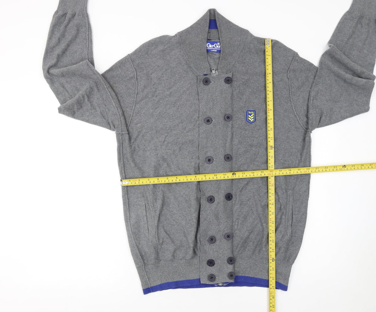Mens UK Size L Gio Goi Grey Cardigan Jumper