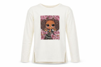 Front view of Next girls’ white lol surprise sequin long sleeve t-shirt 11 years