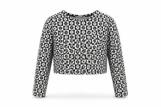 VILA Women Black Floral Geometric Cropped Long Sleeve Top Size 12