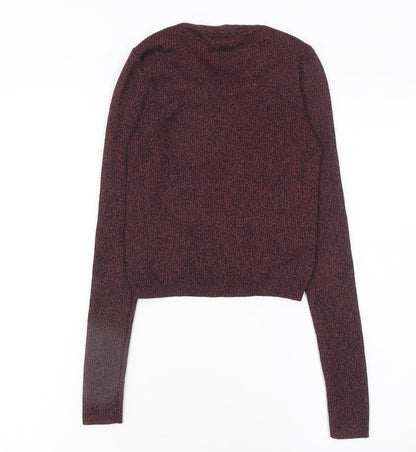 Topshop Womens Multicoloured Knit Long Sleeve Cropped Blouse Size 8