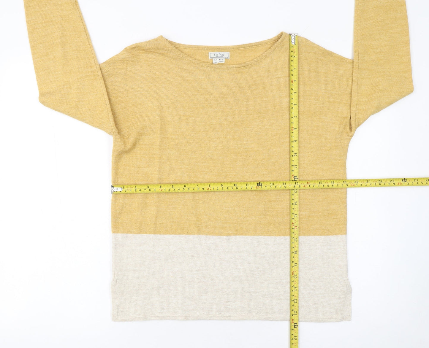 Fat Face Women’s Yellow Colour Block Acrylic Jumper UK 10