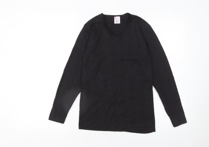 Girls UK Size 10-12 Years Ladies Thermal Black Basic T-Shirt
