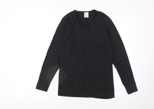 Girls UK Size 10-12 Years Ladies Thermal Black Basic T-Shirt