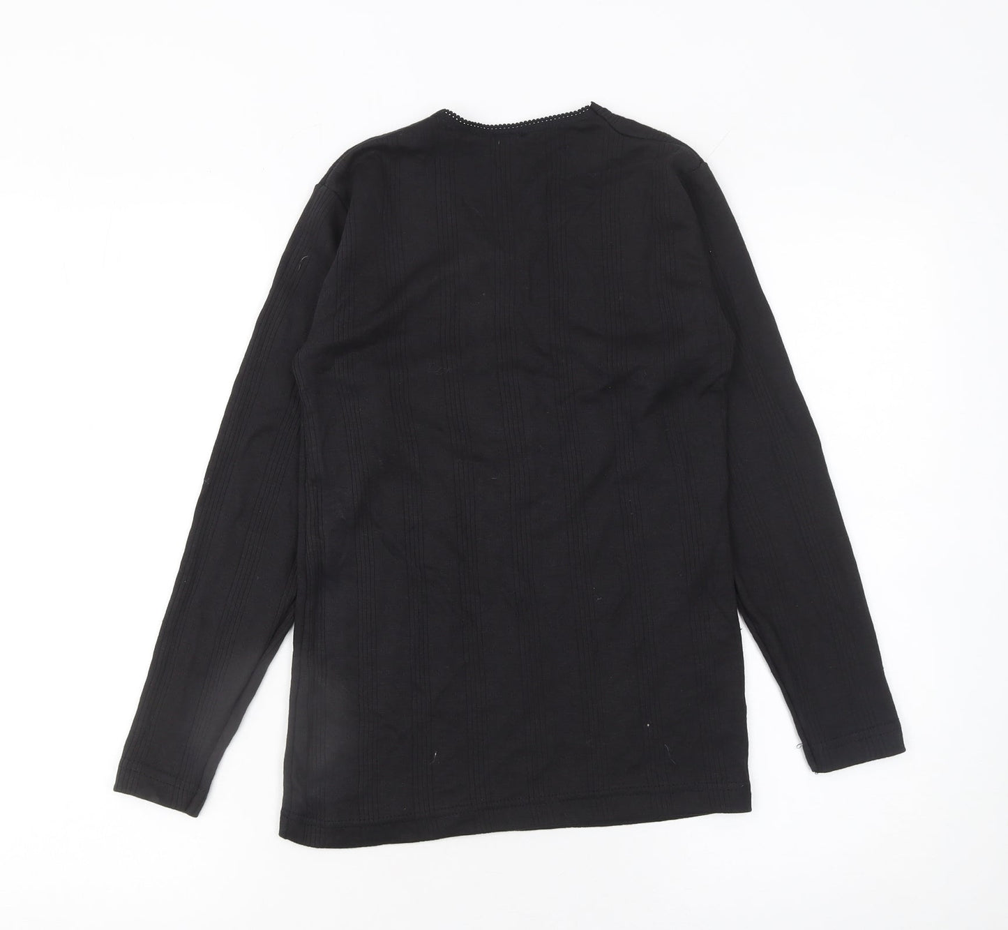 Girls UK Size 10-12 Years Ladies Thermal Black Basic T-Shirt
