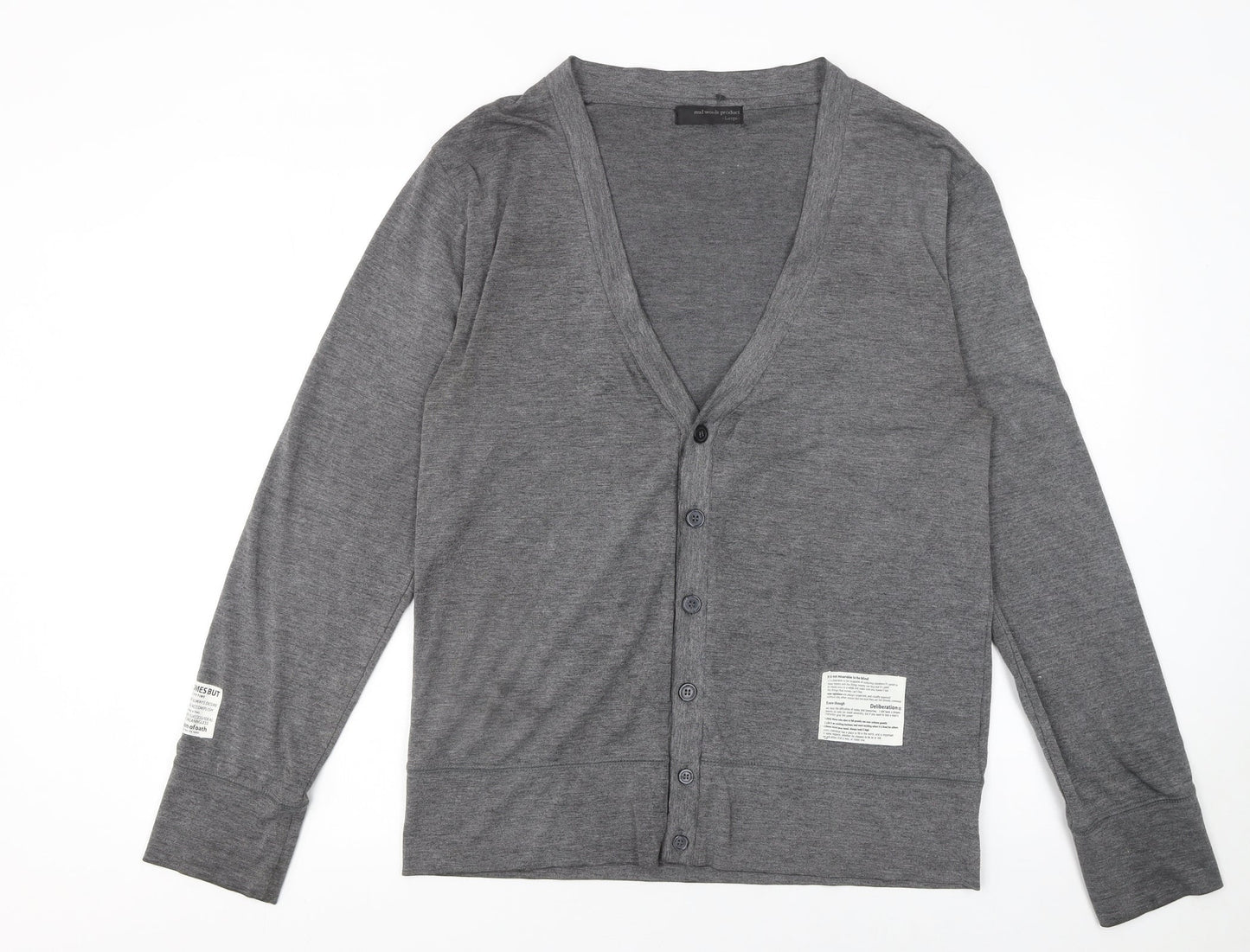 Mens UK Size L real words product Grey Cardigan Jumper