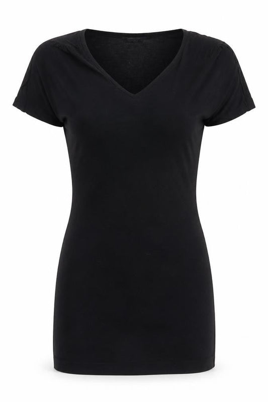 Front view of BCBGMAXAZRIA Women's Black XS Bodycon Short Sleeve Jersey Dress