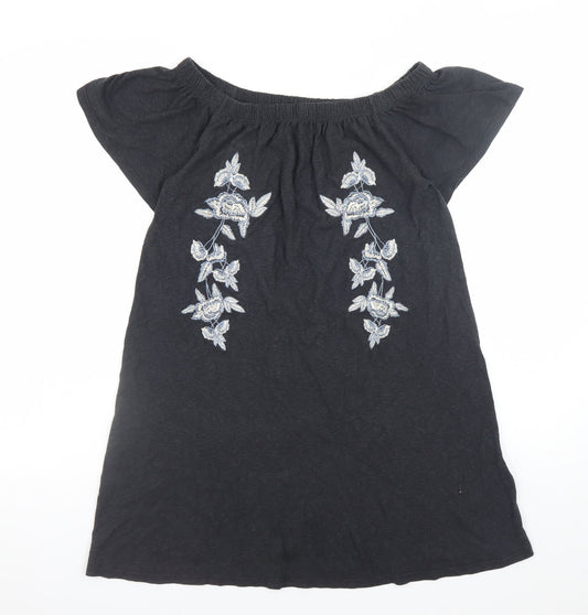Topshop Women’s Black Embroidered Off Shoulder Shift Dress Size 6