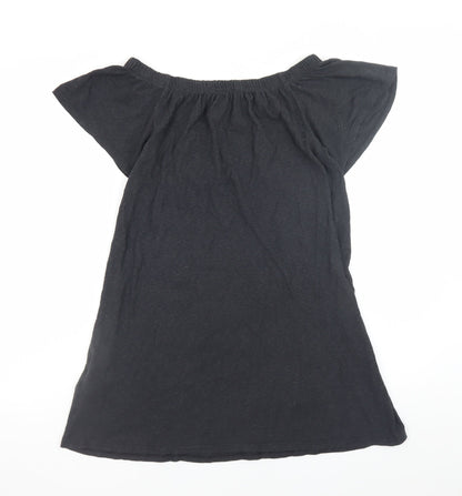 Topshop Women’s Black Embroidered Off Shoulder Shift Dress Size 6