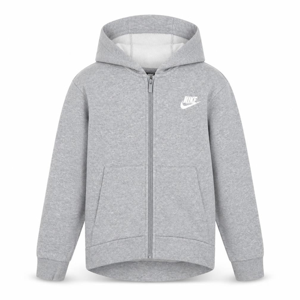 Front view of Nike boys’ grey full zip fleece hoodie size 146cm regular fit