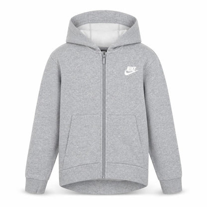Front view of Nike boys’ grey full zip fleece hoodie size 146cm regular fit
