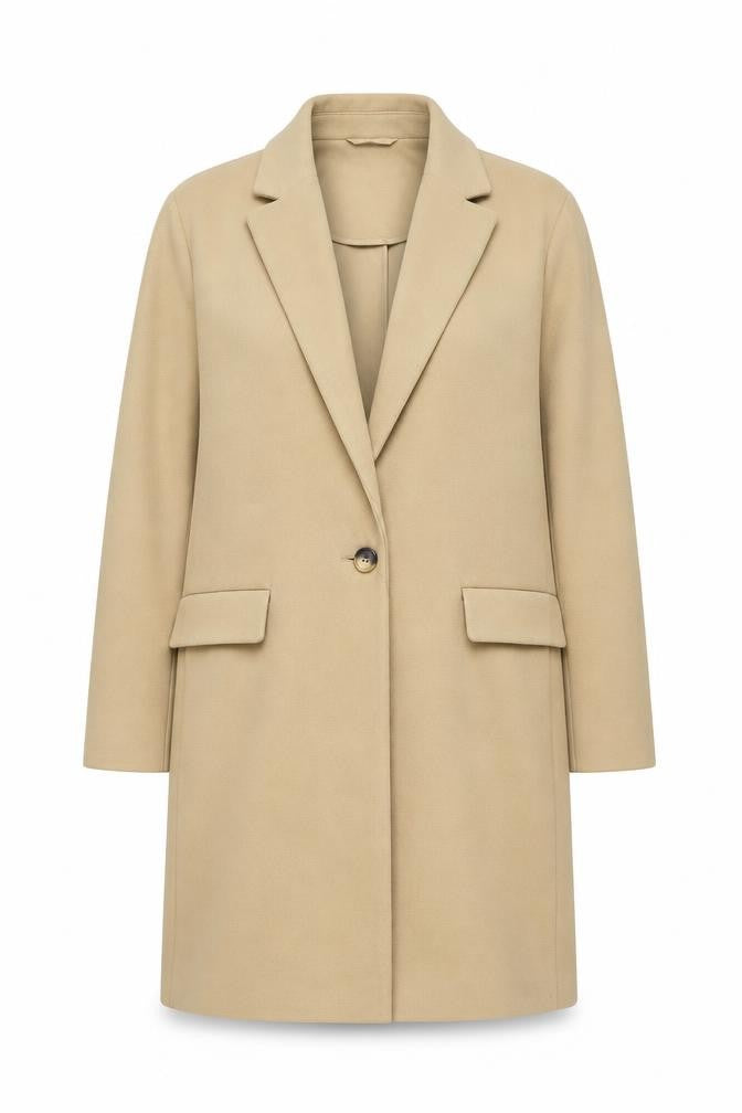 Primark Women Beige Mid-Length Overcoat Lined Button Coat Size L