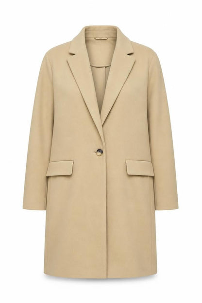 Primark Women Beige Mid-Length Overcoat Lined Button Coat Size L