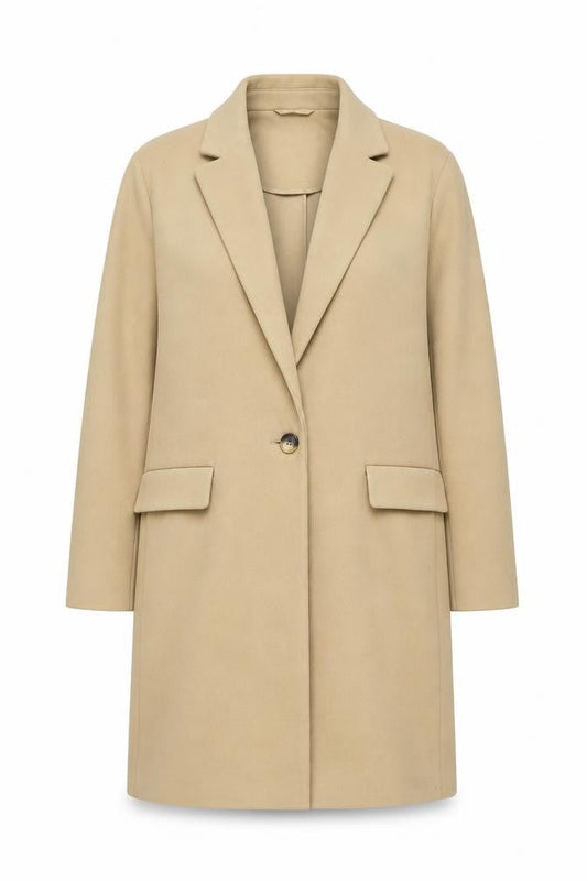 Primark Women Beige Mid-Length Overcoat Lined Button Coat Size L