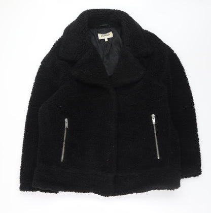Weekday Women Black Teddy Bomber Jacket Size S Short Zip Fleece