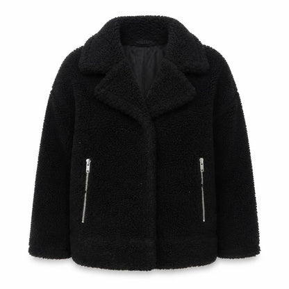 Weekday Women Black Teddy Bomber Jacket Size S Short Zip Fleece