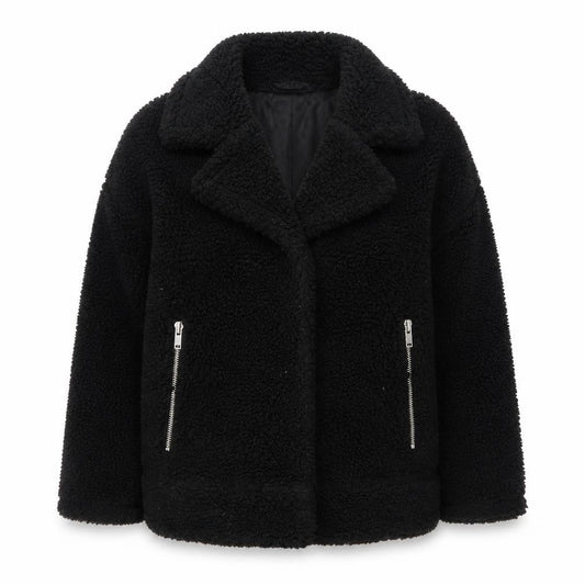 Weekday Women Black Teddy Bomber Jacket Size S Short Zip Fleece