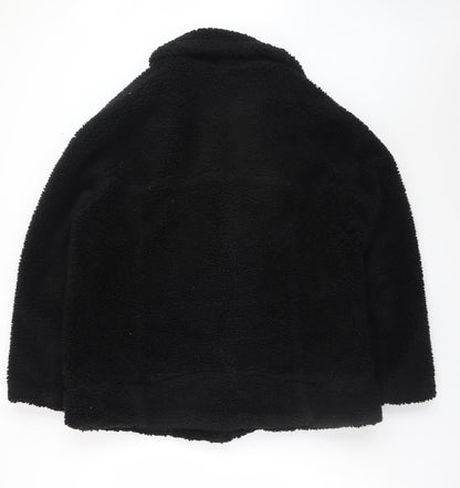 Weekday Women Black Teddy Bomber Jacket Size S Short Zip Fleece