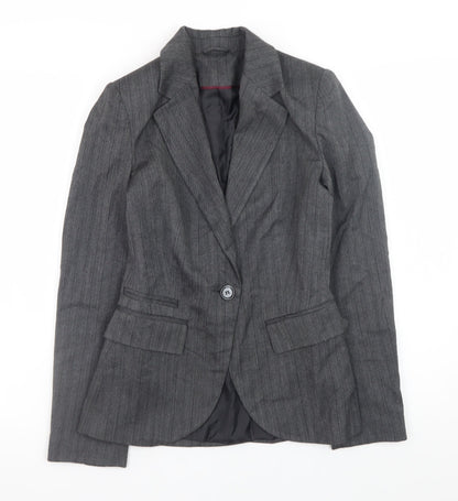 New Look Women Grey Pinstripe Slim Fit Blazer Jacket Size 8