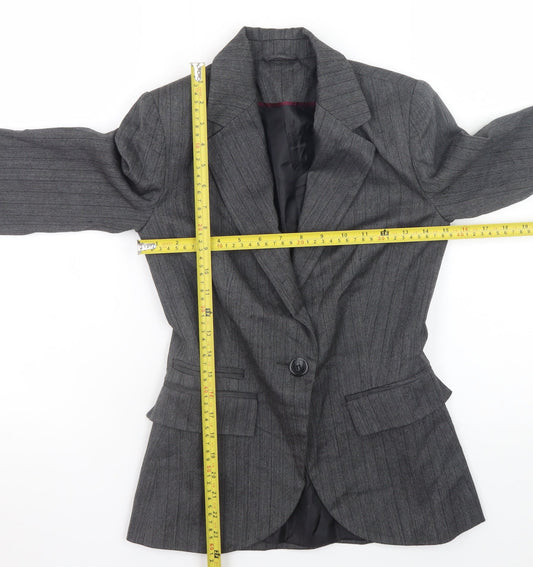 New Look Women Grey Pinstripe Slim Fit Blazer Jacket Size 8